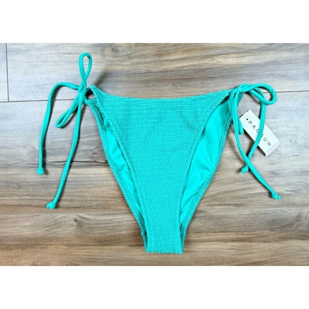 NWT KENDALL + KYLIE Henley Smocked Cheeky Bikini Bottom Green SZ M